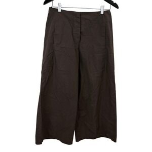 Annette Görtz Pants Womens 36 Brown Wide Leg Crop Trousers Cotton Snap Fly